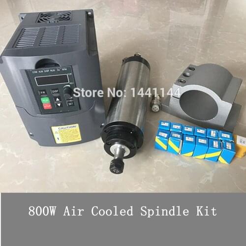 CNC Router Spindle 800W Air Cooled Spindle Kit 0.8KW Motor + 1.5KW 220W Inverter 65mm Clamp 13pcs ER11 Collet