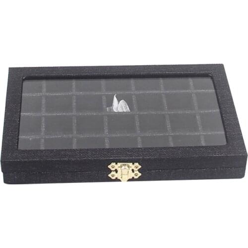 Fashion Linen 28 Grids Ring Earring Jewelry Storage Box Jewelry Store Display Portable Jewelry Accessories Showcase With Cover