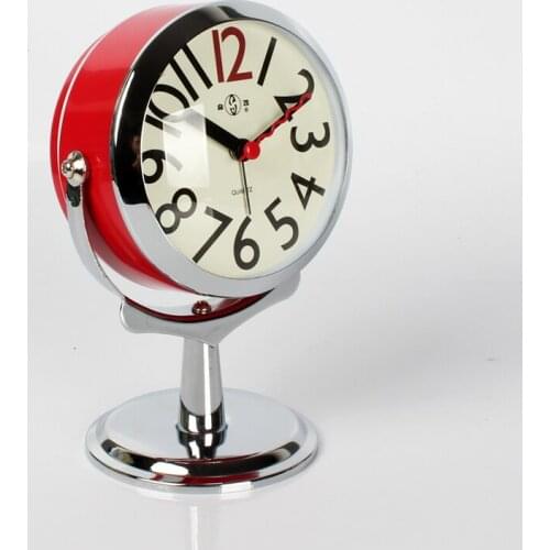 Creative fashion 360 degree flip metal alarm clock desktop Small clock with light