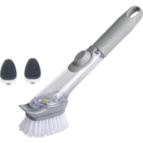 Kitchen Cleaning Brush 2 In 1 Rinse Dish Bowl Washing Sponge Automatic Liquid Dispenser Pot Cleaner Tool Gadgets Accessories