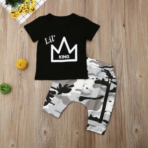 Fashion Toddler Kids Baby Boys Clothes Set T-shirt Camo Pants 2Pcs Summer Short Sleeve Outfits Set Clothing 0-5T