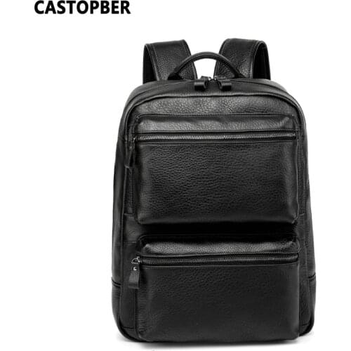 Simpple Design Men Cow Genuine Leather Backpacks With Laptops Compartment For 13.3" Computer Male Daypacks Travel Bags Handles