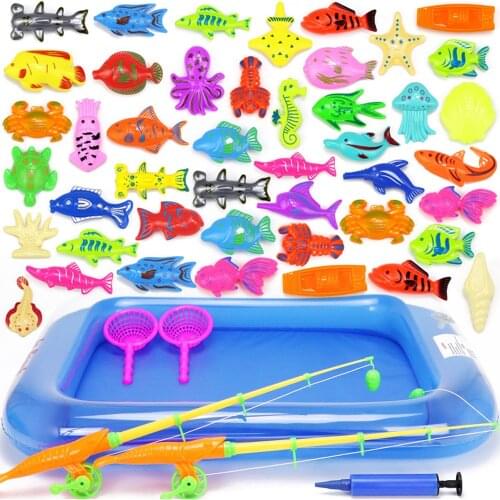 18-52pcs Kids Magnetic Fishing Toys Set with Inflatable Pool Net Magnet Fishing Rod Funny Classic Toys for Children Gift