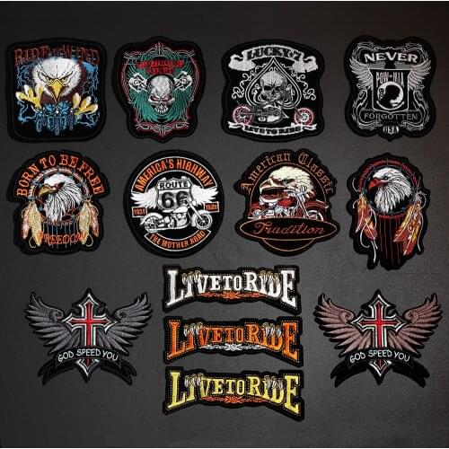 DIY Eagle Paw Live to Ride Skull Embroidery Patches for Clothing Iron on Clothes Biker Motorcycle Applique Badge Stripe Sticker