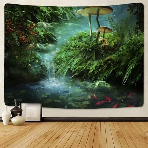 Mushroom Forest Mountain Range Tapestry Psychedelic Sea Jellyfish Art Wall Hanging Tapestries for Living Room Home Dorm Decor