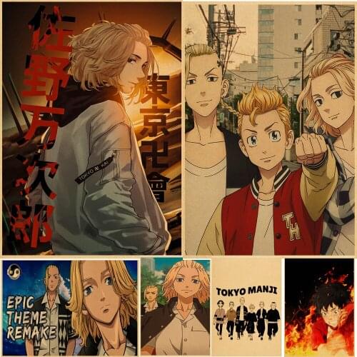 New Japanese Anime Tokyo Revengers Poster Kawaii Cartoon Decor Wall Stickers Kraft Paper Art Print Home Room Decoration Paint