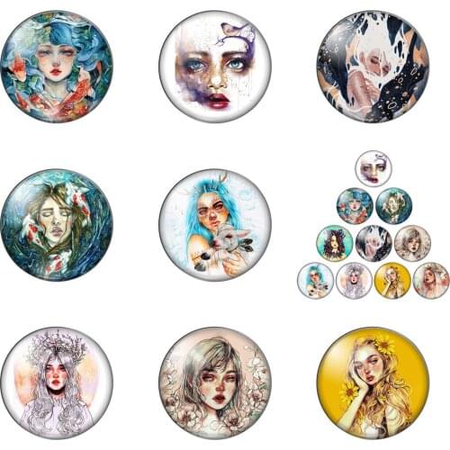 Cute Sketch Girl Beauty Face Lovely Garland 12mm/20mm/25mm/30mm Photo Glass Cabochon Demo Flat Back Making Findings
