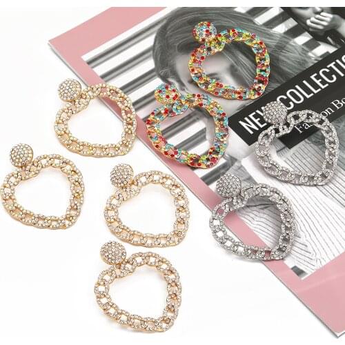 Wholesale Crystal Hanging Love Earrings Za Women Vintage Colorful Heart Statement Drop Earrings Jewelry Accessories Dropshipping