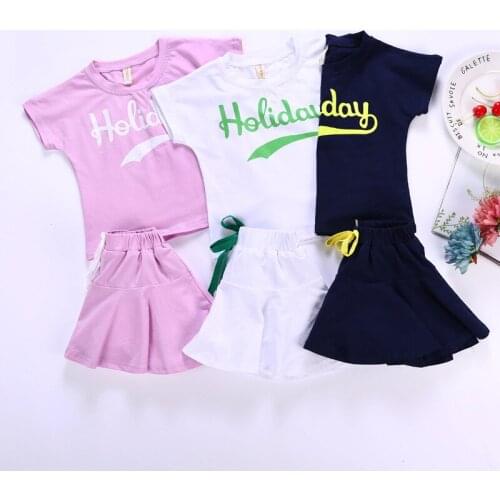 2 3 4 5 6 7 8 Years Toddler Girls Clothing Sets Casual Letter Printed Short-sleeved T-shirt Skirt 2pcs Kids Clothes 2020 Summer