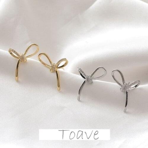 [A pair of left and right] Electroplating real gold color-preserving bow inlaid zirconium earrings diy hand-made material