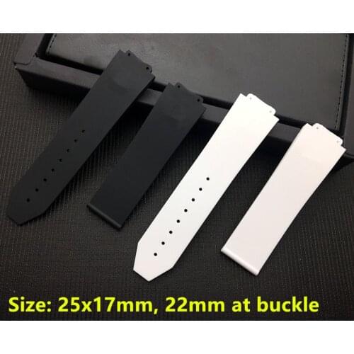 Black White Silicone rubber For Hublot strap for BIG BANG Watchbands 25*17mm watch band with logo butterfly buckle flat tool