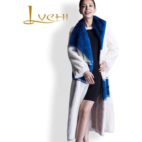 LVCH Winter Women Lengthened Mink Coats Natural Fur New Fashion Female Slim Fur Genuine leather Argyle Women Loose Outwears