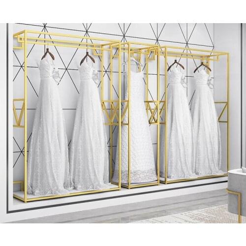 Wedding Rack Display Rack Floor Rack Gold Double Layer Clothing Store Rack High-grade Studio Tieryi Cheongsam Dress Rack