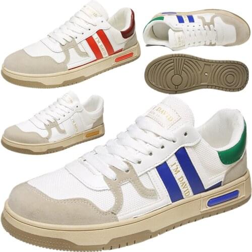 2021 Summer Vulcanized Mens Casual Shoes Flats Low Heel Lace up Tennis Skateboarding Travel Shoes White/Red/Blue