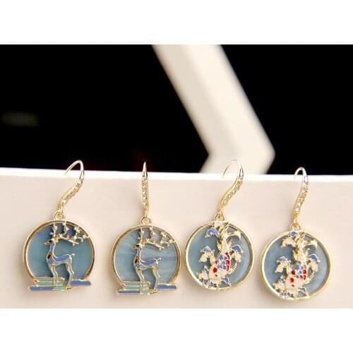Vintage Earrings Auspicious Koi Fish Deer Statement Drop Earrings For Women Jewelry