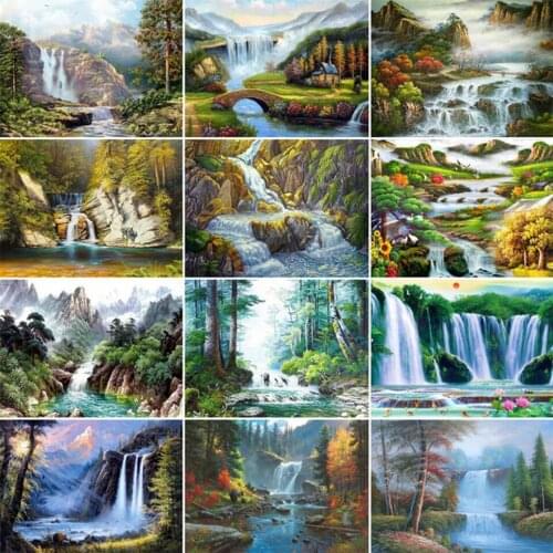 Yumeart 5D Diamond Painting Landscape Waterfall Full Square Diamond Embroidery Scenery Picture of Rhinestones Crystal Mosaic Art