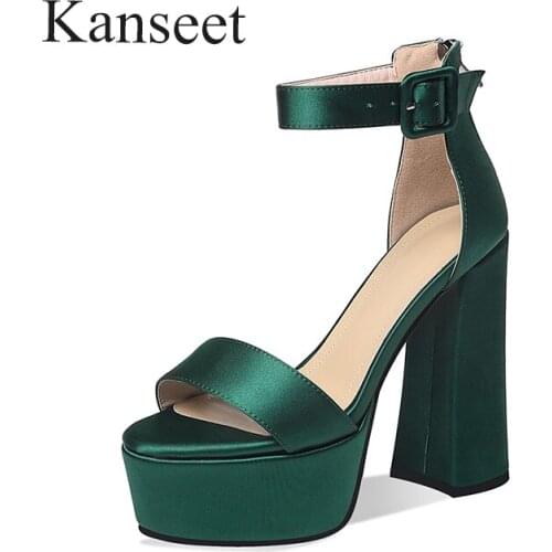 Kanseet Open-Toed Womens Sandals Summer 2021 Sexy Party Office Women Shoes Green Gold Silver Platform Footwear High Heels Shoes