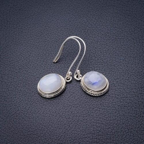 StarGems Natural Rainbow Moonstone Handmade 925 Sterling Silver Earrings 1.5" D6522