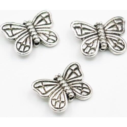 10PCS Tibetan Silver-color Spacer Pendant Beads for Jewelry Finding 11x15mm DIY Necklace Bracelet Butterfly Accessories A319
