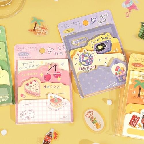 100 Sheets Summer Beach Desserts Memo Pad Kawaii Sticky Notes Girl Diary DIY Decorative School Notebook Stationery