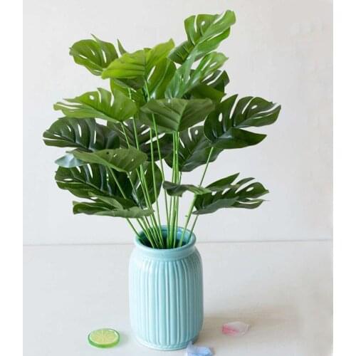 18Heads Artificial Green Monstera Branch Home Garden Bedroom Balcony Ornament Fake Plants Christmas Halloween Party Supplies