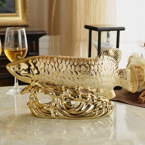 34CM large HOME OFFICE Company SHOP ROOM TOP COOL Efficacious Talisman Recruit money Arowana Golden Fish FENG SHUI lucky statue