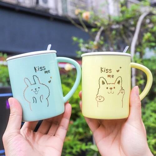 350ml Cartoon Animal Coffee Mug Creative Cute Couple Cup Milk Cup Office Cup with Lid Spoon Girl Gift Ceramic Cup