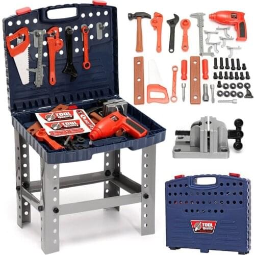 69Pcs Childrens Tool Box Foldable Work Bench With Repair Tools Set Mutifunctional Kids Baby Role Play Toy Plastic Hand Tools
