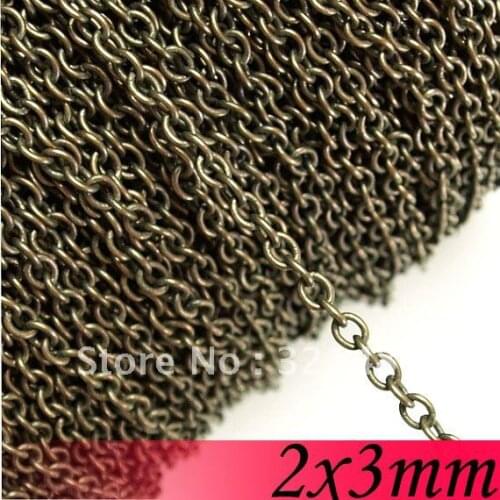 Free Shipping!!! 2*3mm 100meter Antique bronze Jewelry Findings Cable Link Chain