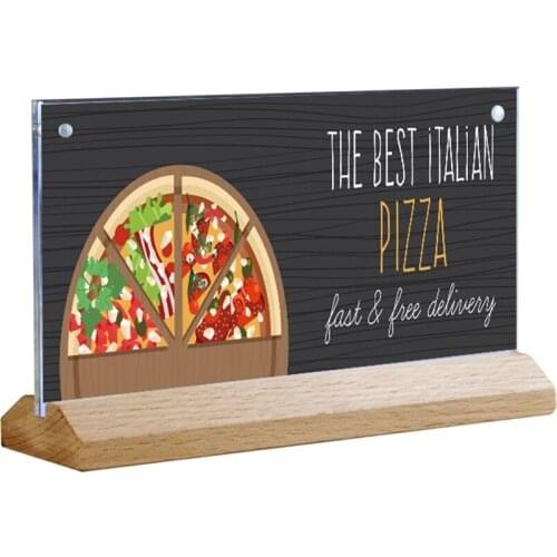 20*10cm Wooden Menu Stand Acrylic Picture Frame Desk Sign Holder Menu Price Display Wooden Horizontal Info Paper Label Holder