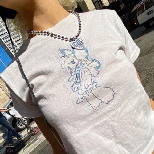 Gothic Punk Street Girls short Sleeve T Shirt Women Tops kawaii Cartoon Print Oversized Swag tshirt Harajuku Hip Hop Streetwear