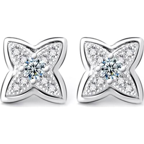 GNE1097 100% Fine 925 Sterling Silver Earring Beauty Lovely Crystal Shiny Stud Earrings Fashion Jewelry & Accessories For Women