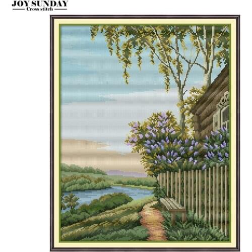 Joy Sunday evening fence cross stitch patterns aida fabric printed canvas for embroidery stitch cross 14 11ct needlework for diy