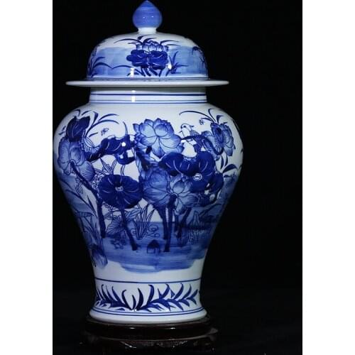 Jingdezhen Ceramics Ginger jar Blue And White Lotus Storage pot porcelain Ginger jar