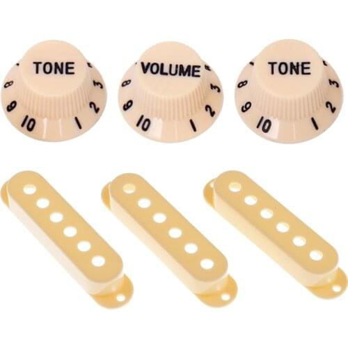 Cream Single Coil Pickup Cover w/ Volume&Tone Control Knobs for Fender Guitar