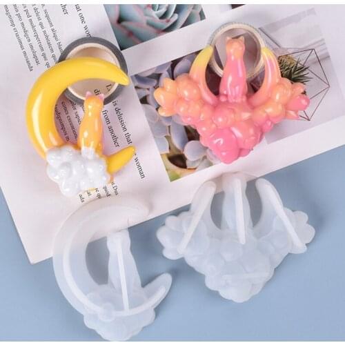 Crystal Epoxy Resin Mold Cute Starry Cat Moon Kitten Pendant DIY Silicone Mould R2LE