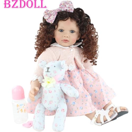 New Design 60 CM Soft Silicone Reborn Toddler Doll Toys For Girl Curly Hair Princess Baby Kids Birthday Gift Play House Toy