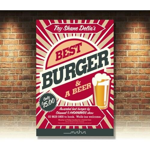 BEST BURGER & BEER AMERICAN METAL TIN SIGN POSTER WALL PLAQUE