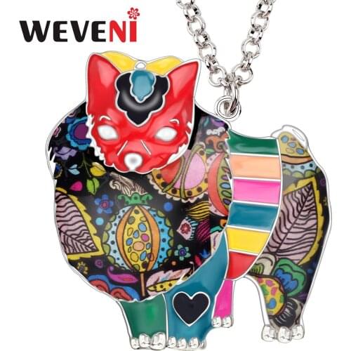 WEVENI Statement Enamel Alloy Pomeranian Dog Necklace Chain Jewelry For Women Girls Pet Lovers Gift Accessories Wholesale Bijoux