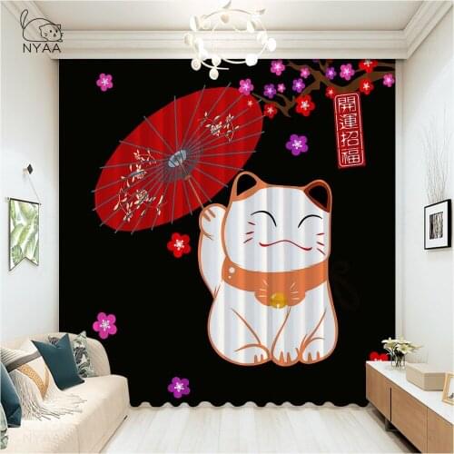 Cute Pet Cartoon Lucky Cat Window Treatments Curtains Valance Living Room Bathroom Kitchen Decor Kids Room Curtain