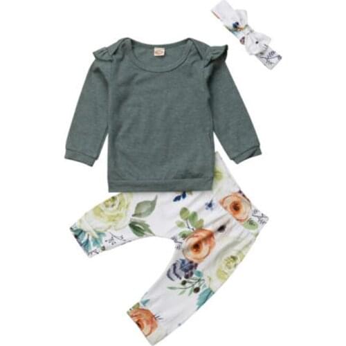 FOCUSNORM Cute Newborn Baby Girls Clothes Set Long Sleeve Tops Floral Pants Outfits Sets Clothes