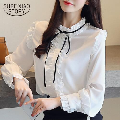 Fashion white blouse women chiffon blouse shirt long sleeve women shirts office blouse womens tops and blouse blusas 1612 50