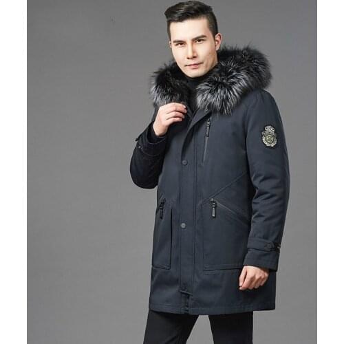 Real Fur Coat Natural Rex Rabbit Fur Liner Fox Fur Collar Parka Jacket Men Casual Warm Parkas Plus Size Jackets NZ832 YY613