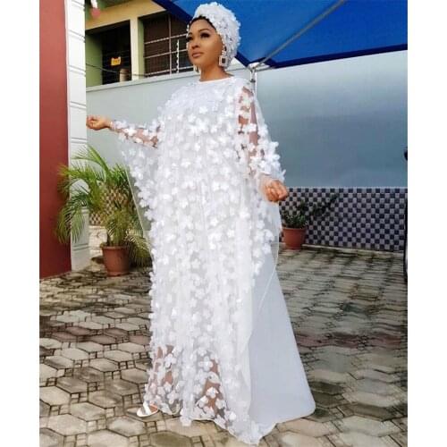 New African Dresses for Women Dashiki Loose Lace Africa Dress African Clothes Bazin Embroidery Robe Abay Dubai Muslim Long Dress