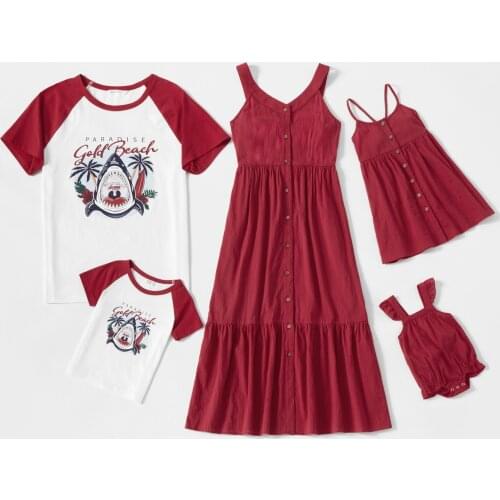 PatPat New Mosaic Family Cotton Matching Sets(Solid Tank Dresses - Shark Pattern Tops - Rompers)