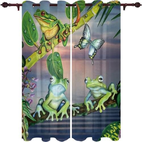 Leaf Frog Butterfly Cartoon Valance Window Curtains For Living Room Bedroom Kitchen Home Luxury Youth Room Treatment Curtains