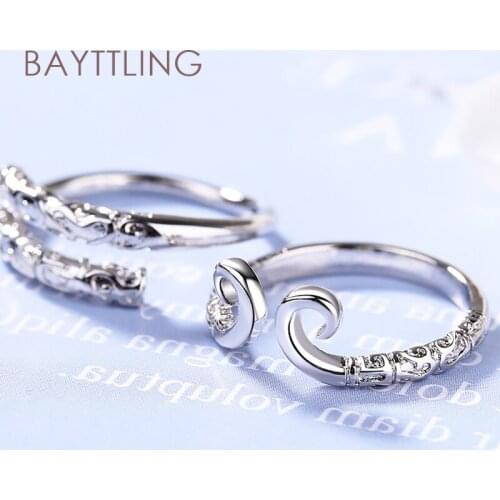 BAYTTLING 925 Sterling Silver Twisted Carving Open Ring For Woman Man Fashion Jewelry Gift Couple Ring