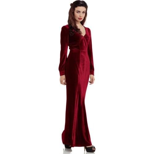 Long Sleeves Sheath A Line V Neck Floor Length Elegant Spring Evening Dresses VELOUR Ruched Zipper Up Formal Gown Glamorous