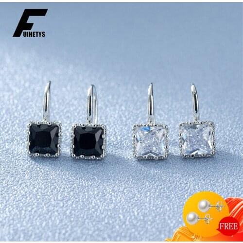 Fashion Drop Earrings 925 Silver Jewelry Square Zircon Gemstone Earring for Women Wedding Engagement Party Accessories Wholesale