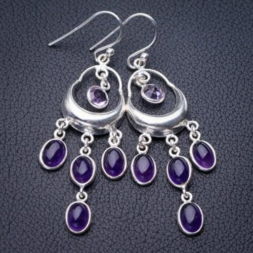 StarGems Natural Amethyst Handmade 925 Sterling Silver Earrings 2.25" E1155